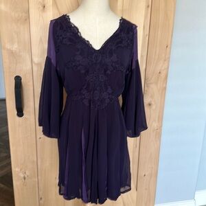 NWT Frock and Frill Purple Flowy Witchy Crochet Accent Dress Sz 12